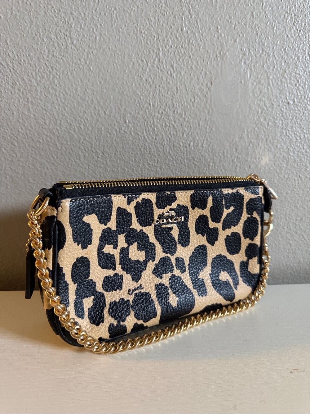 Coach Leopard Print Chain Crossbody - Tan & Black